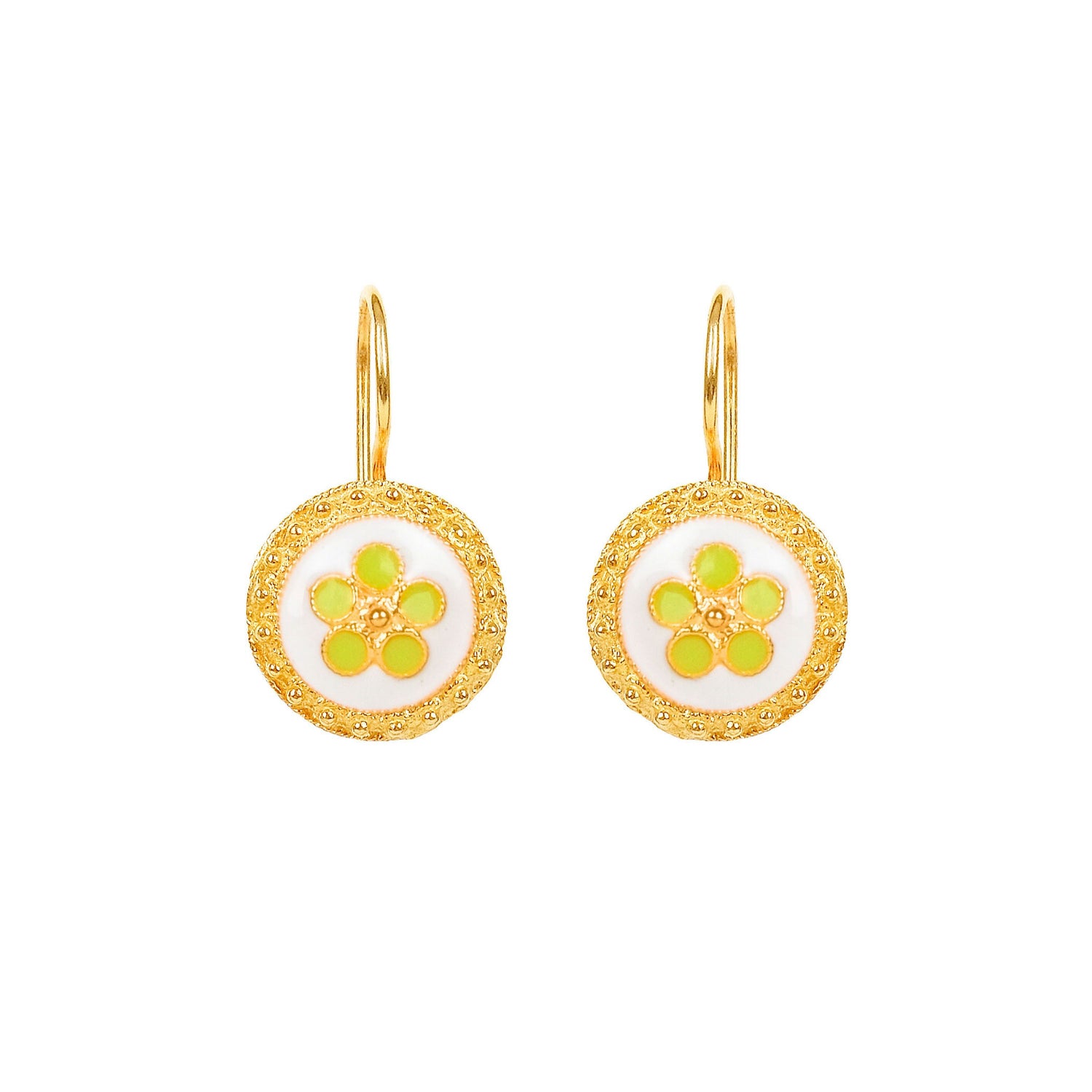 Earrings White and Green Caramujo in Gold Plated Silver
