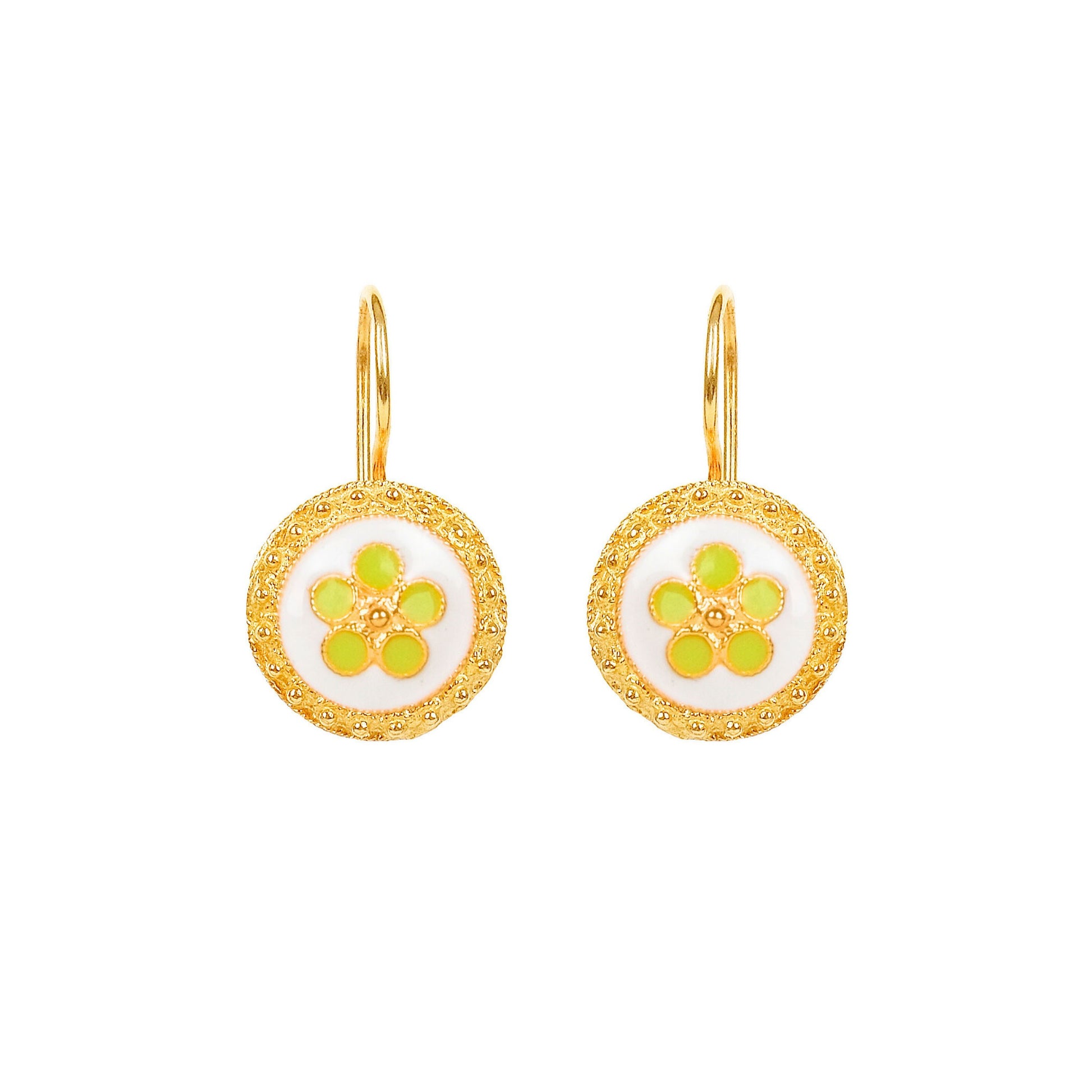 Earrings White and Green Caramujo in Gold Plated Silver
