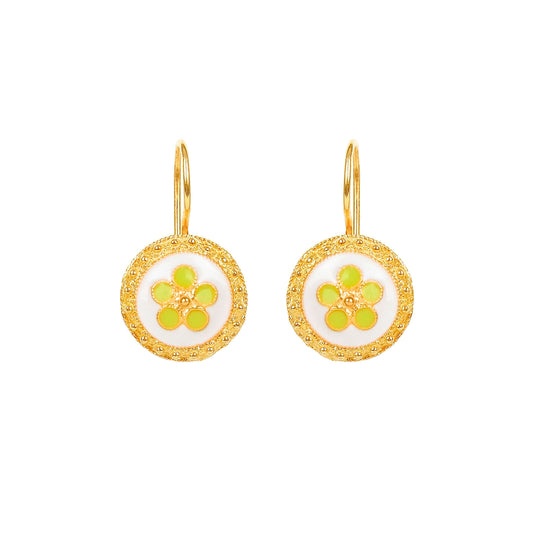 Earrings White and Green Caramujo in Gold Plated Silver