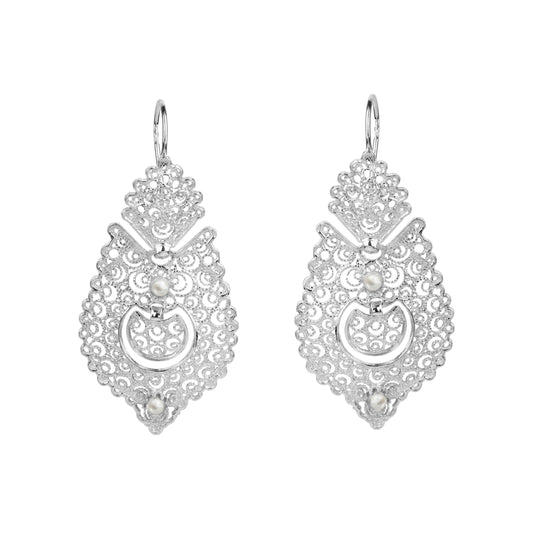 Queen Earrings Filigree in Silver with Pearls