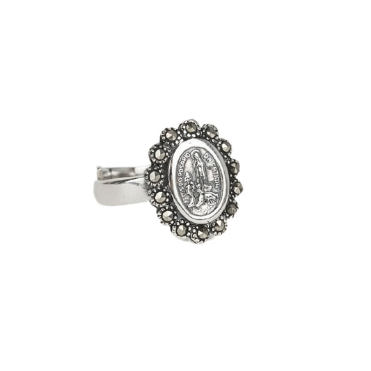 Ring Our Lady of Fátima with Marcasites in Silver
