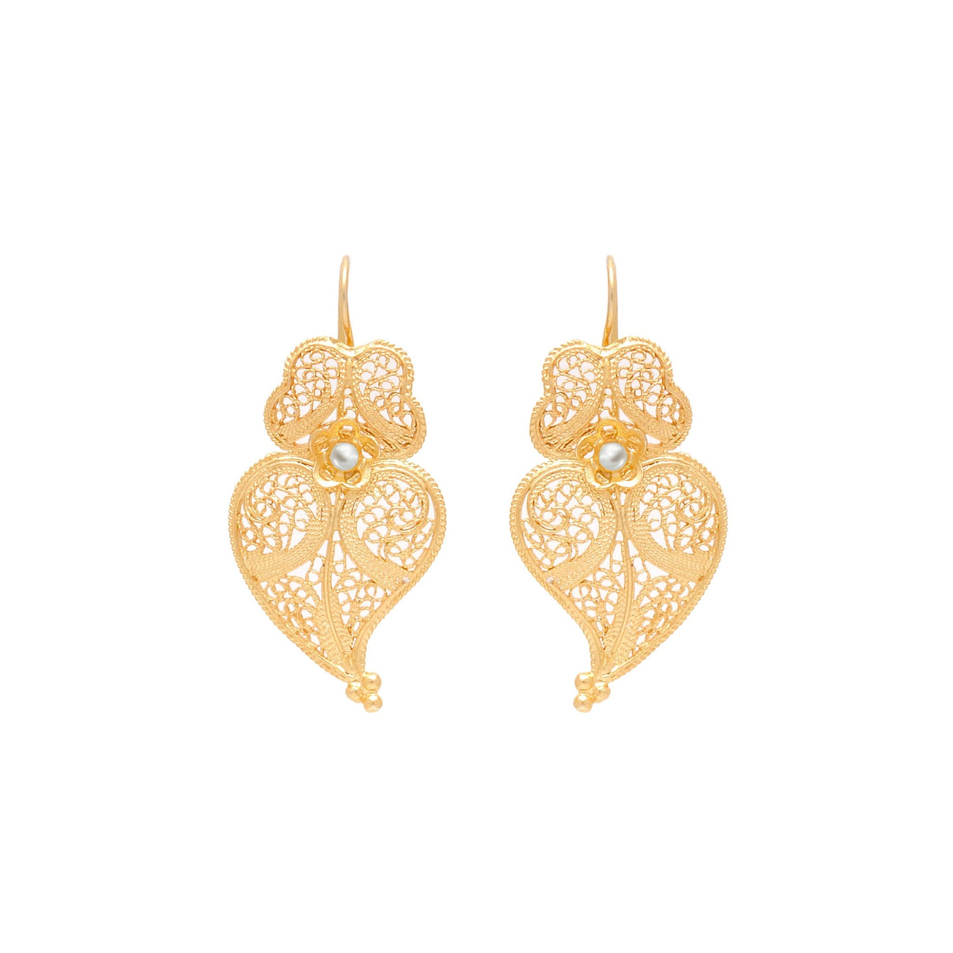 Earrings Heart of Viana 3,5cm in Gold Plated Silver with Pearl