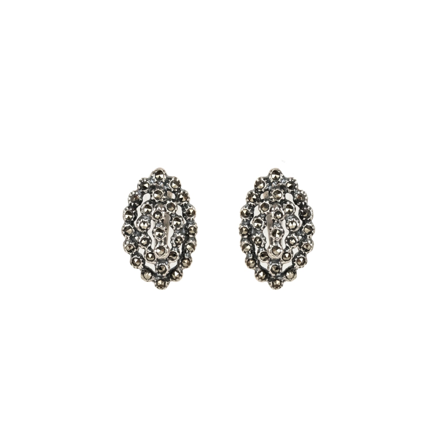 Earrings Pinecone Oval with Marcasites in Silver
