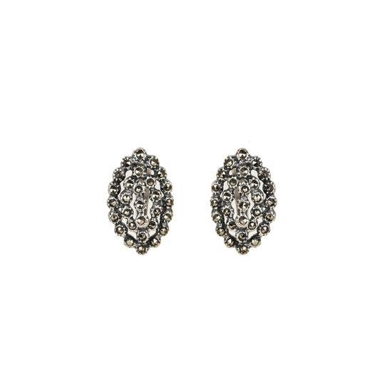 Earrings Pinecone Oval with Marcasites in Silver