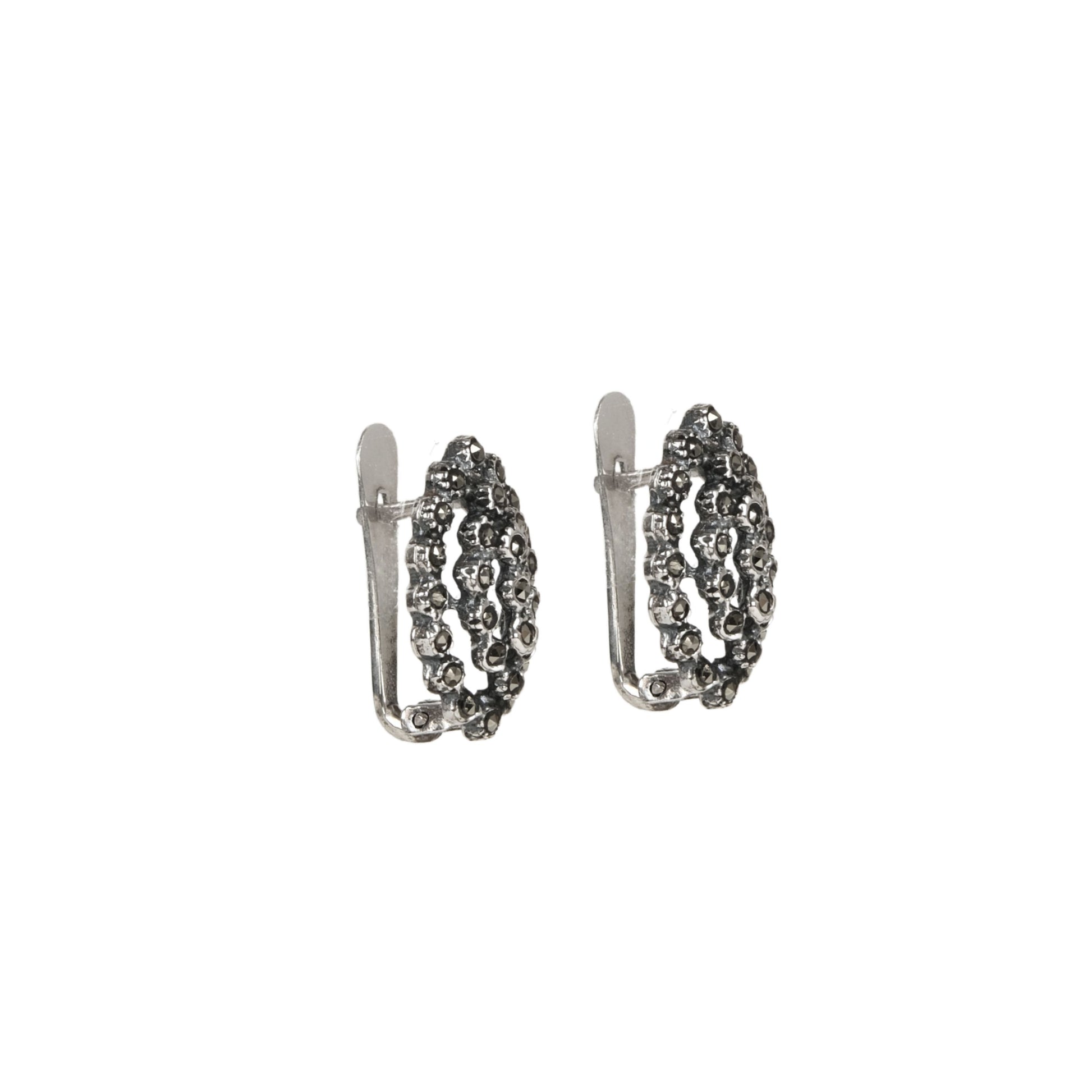 Earrings Pinecone Oval with Marcasites in Silver
