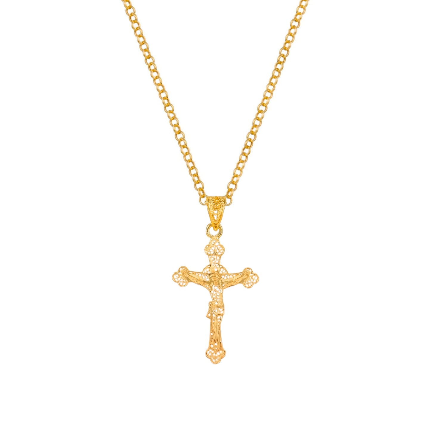 Necklace Crucifix Filigree in Gold Plated Silver