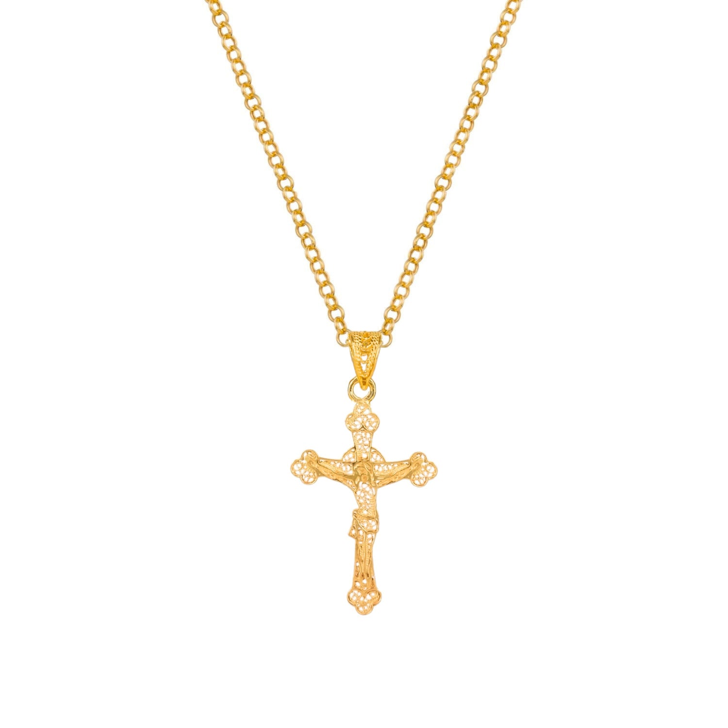 Necklace Crucifix Filigree in Gold Plated Silver
