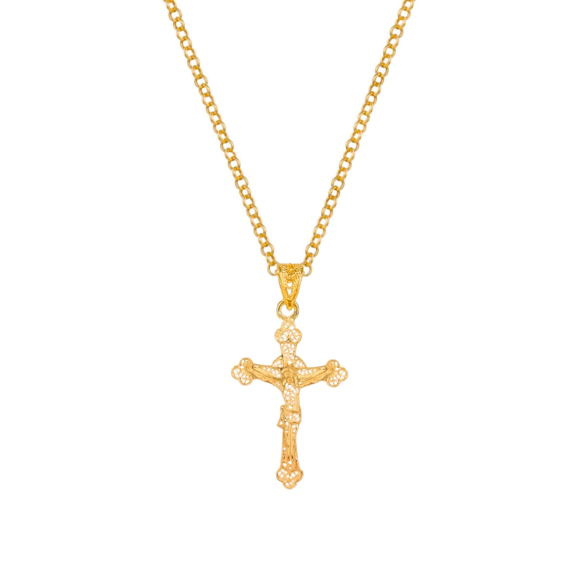 Necklace Crucifix Filigree in Gold Plated Silver