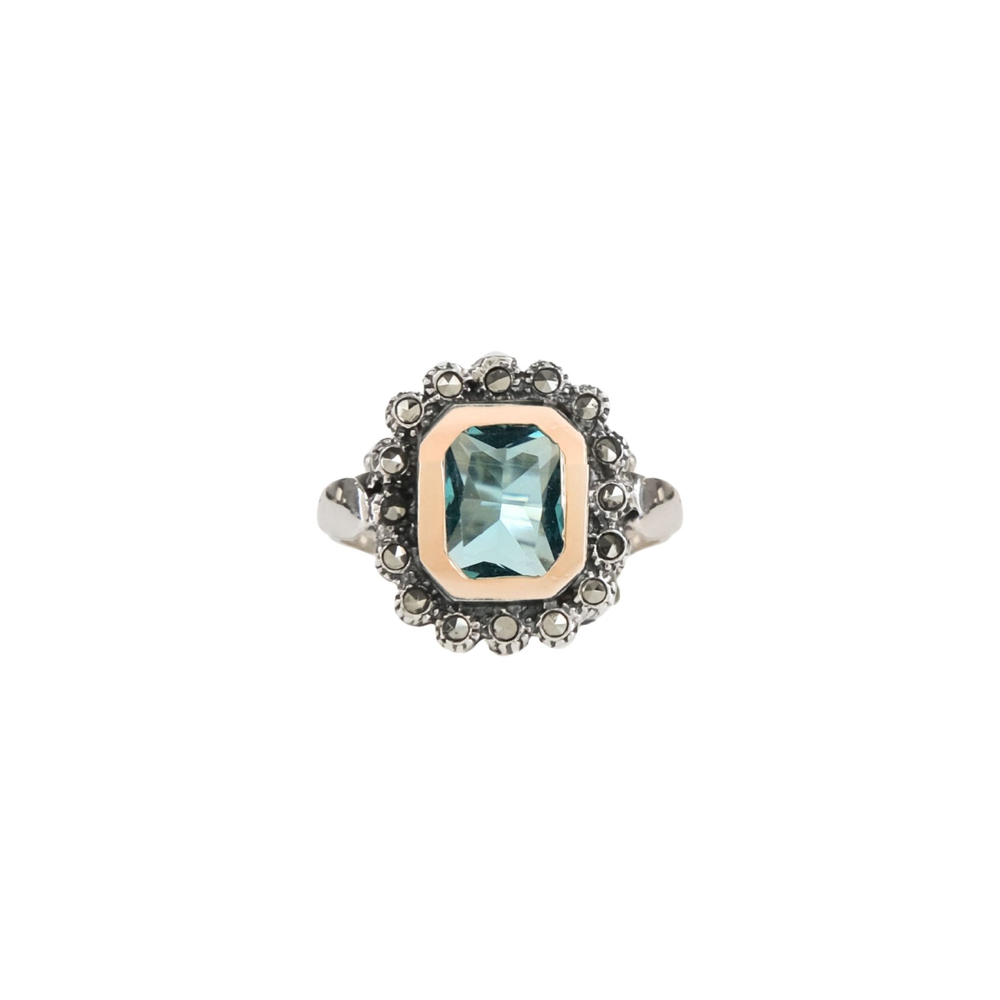 Ring Blue Marcasites XL in Silver and Gold