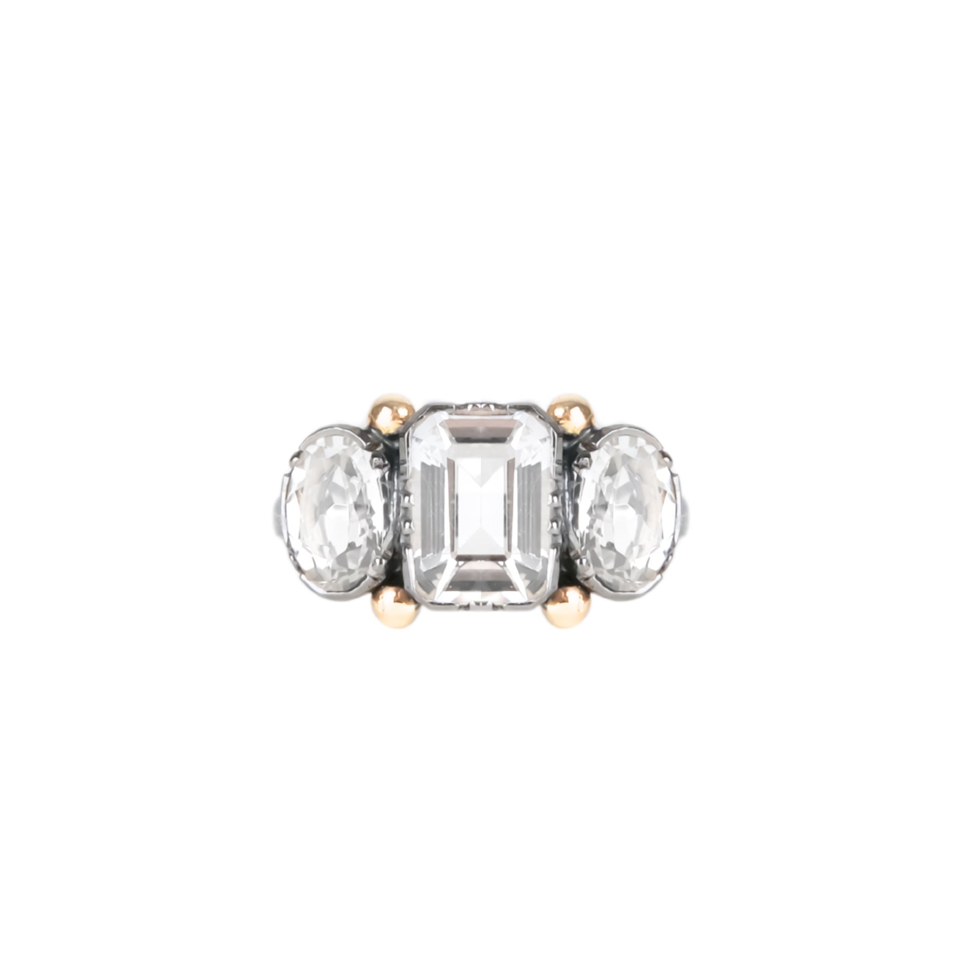 Ring Trio Rectangular Rock Crystal in Silver and Gold