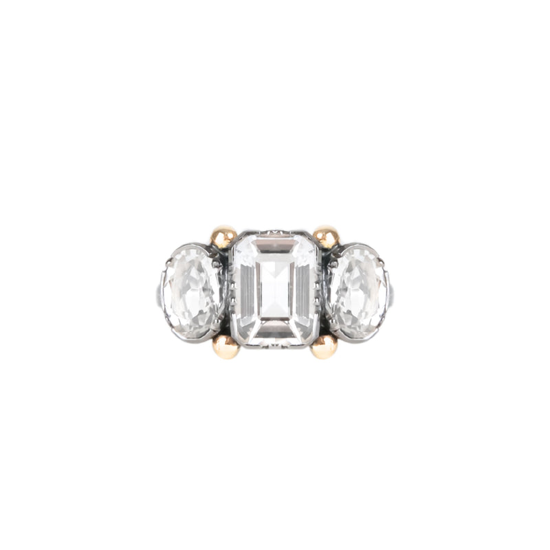 Ring Trio Rectangular Rock Crystal in Silver and Gold