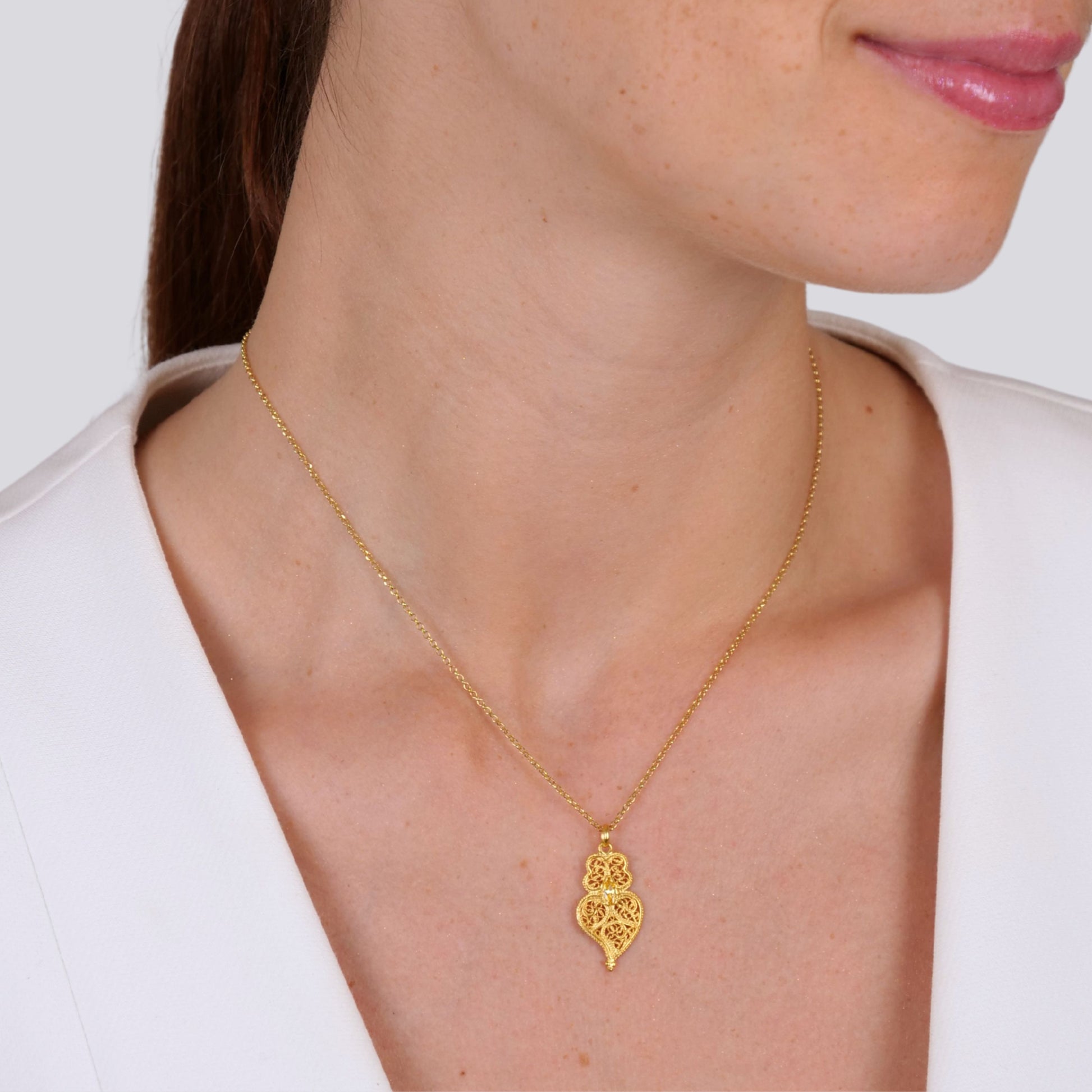 Necklace Heart of Viana Yellow in Gold Plated Silver styled on model