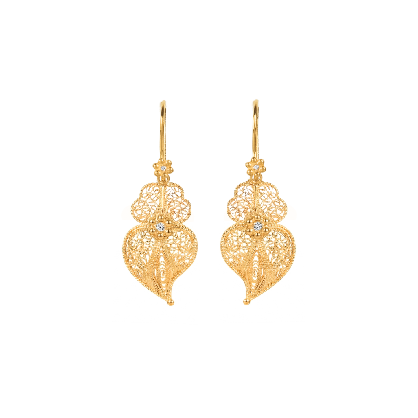 Pendientes Corazón de Viana Flor de Oro 19,2Kt con Diamantes