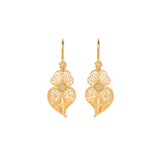 Brincos Coração de Viana Flor em Ouro 19.2Kt com Diamantes