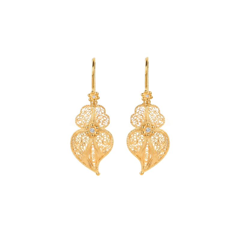 Pendientes Corazón de Viana Flor de Oro 19,2Kt con Diamantes