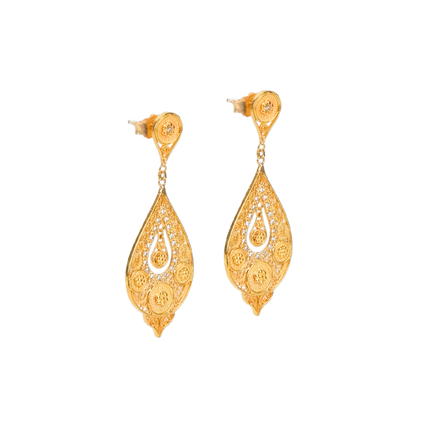 Brincos Lágrima Círculos em Ouro 19.2Kt com Diamantes