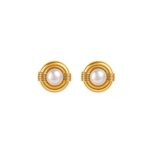 Earrings Pearl Button Vintage in 19.2Kt Gold