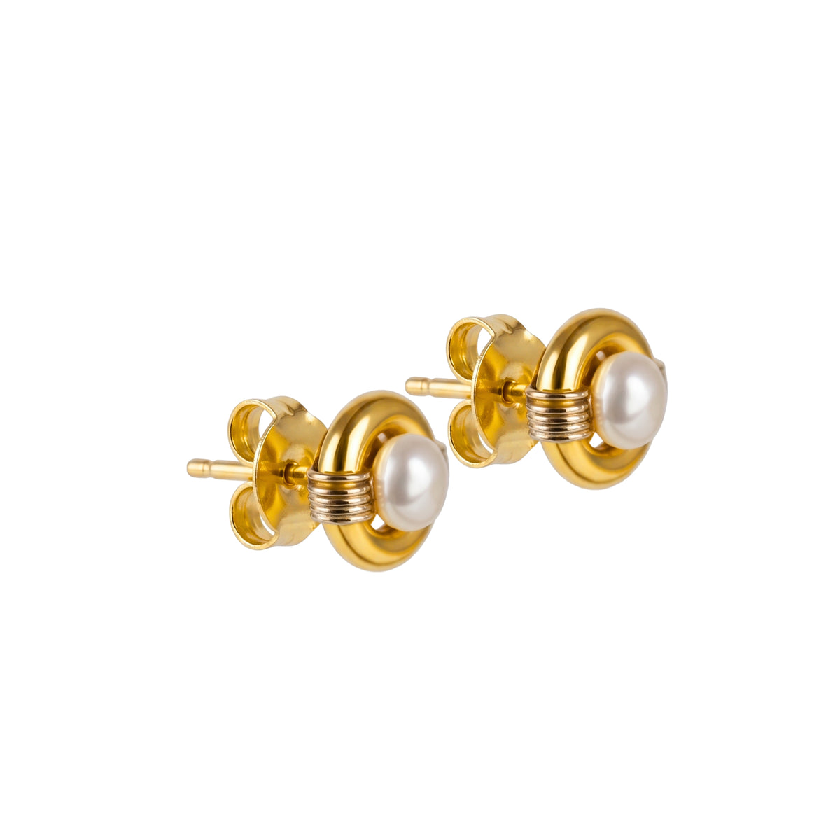 Earrings Pearl Button Vintage in 19.2Kt Gold