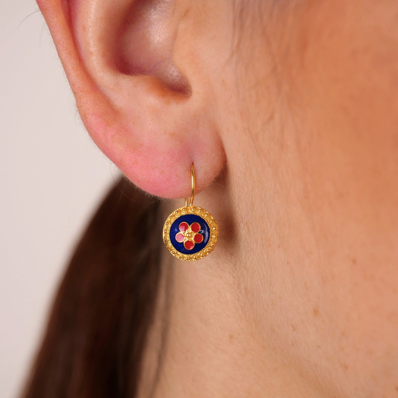 Earrings Caramujo Blue and Red in Gold Plated Silver