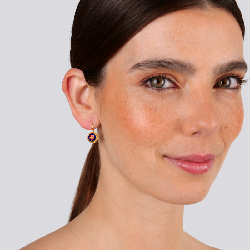 Earrings Caramujo Blue and Red in Gold Plated Silver
