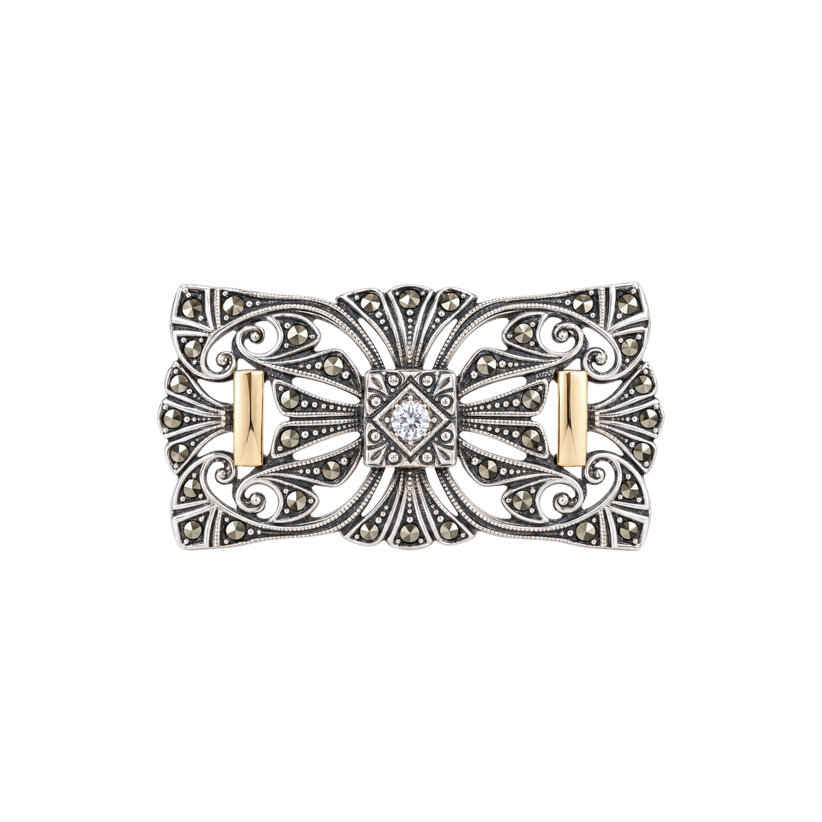Brooch Cushion with Marcasites in Silver and Gold - Marcasites Collection