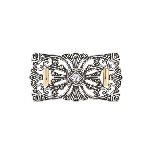 Brooch Cushion with Marcasites in Silver and Gold - Marcasites Collection