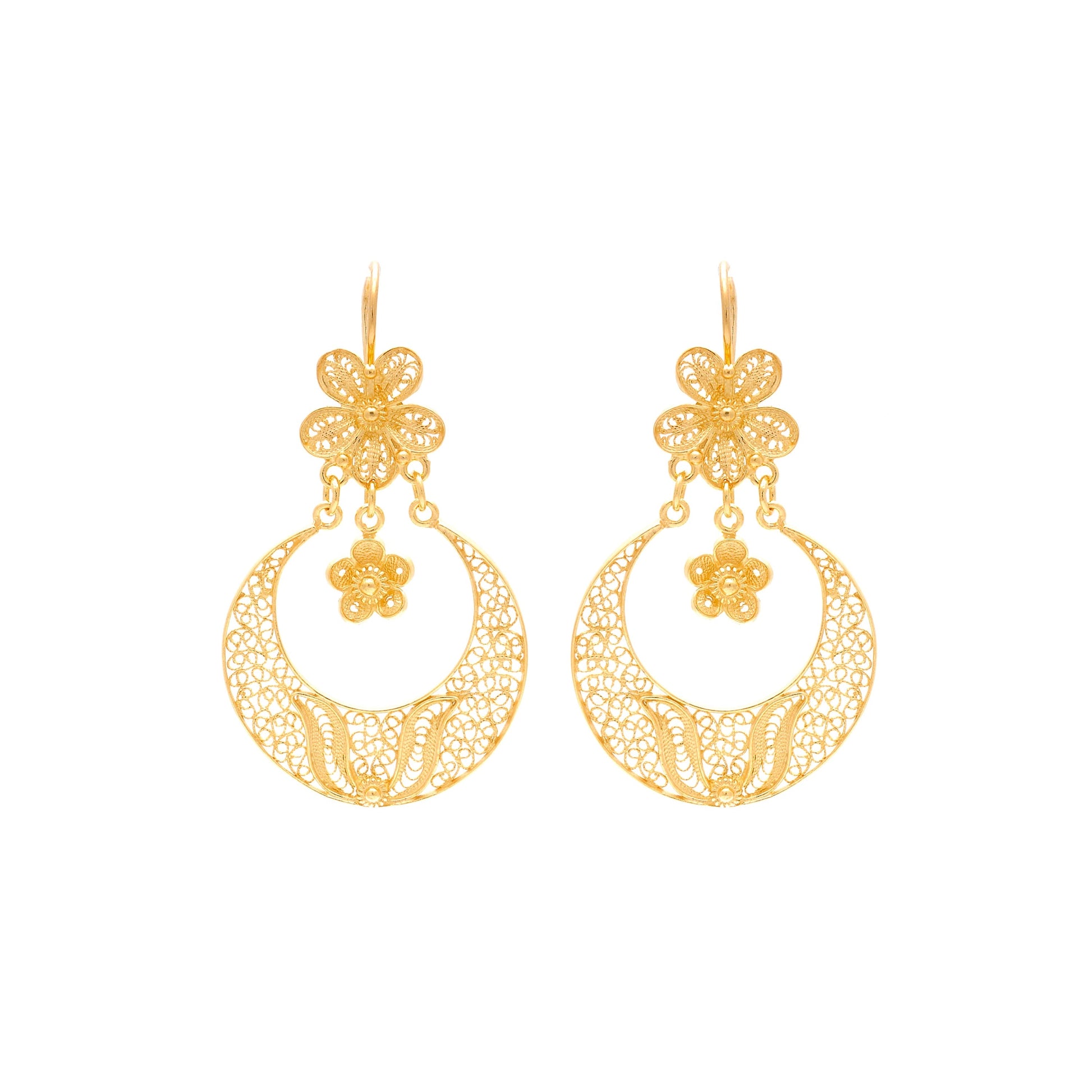 Earrings Arrecadas Flower in Gold Plated Silver