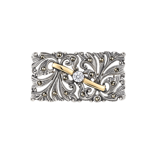 Brooch Rectangular with Marcasites in Silver and Gold - Marcasites Collection