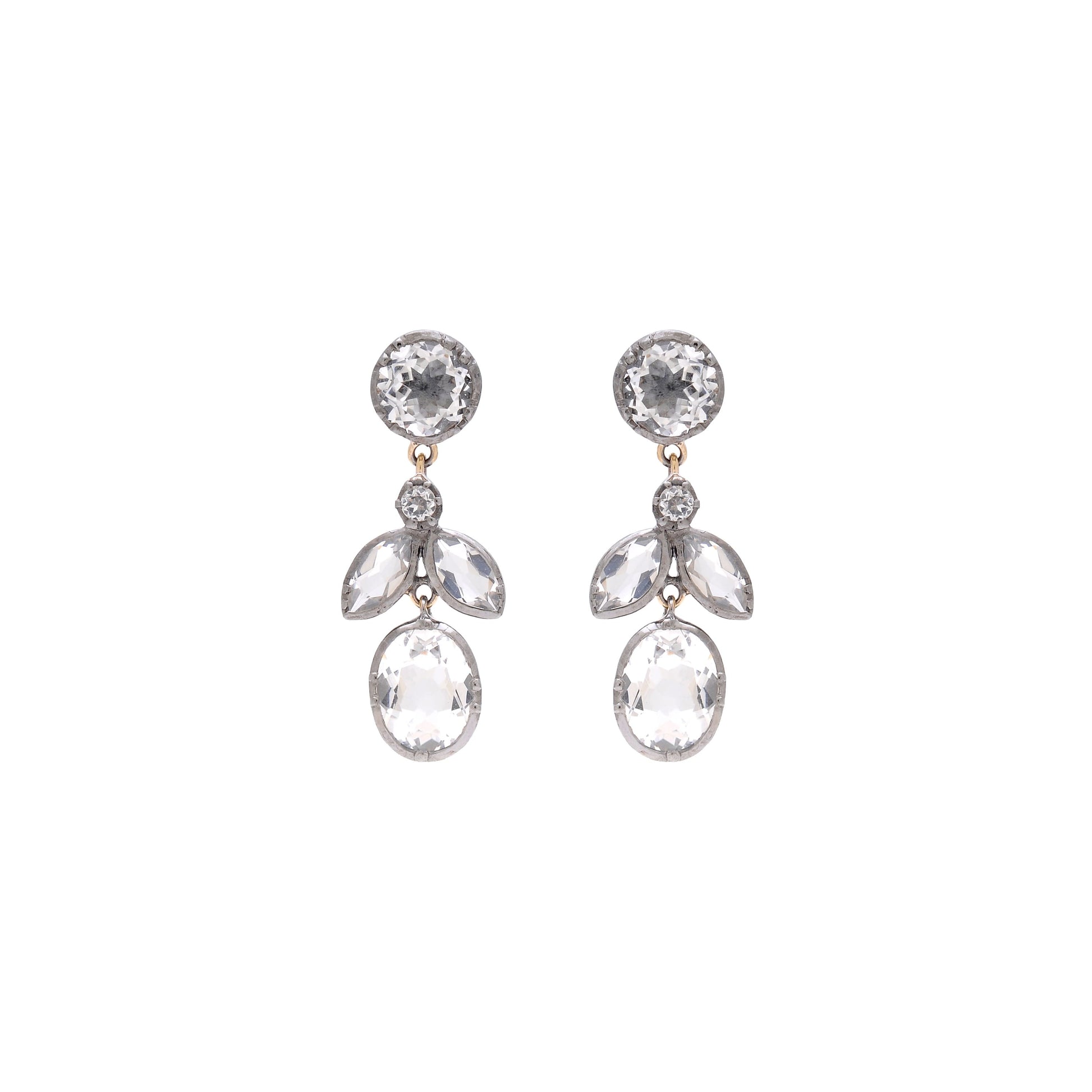 Earrings Leaf Rock Crystal in Silver and Gold