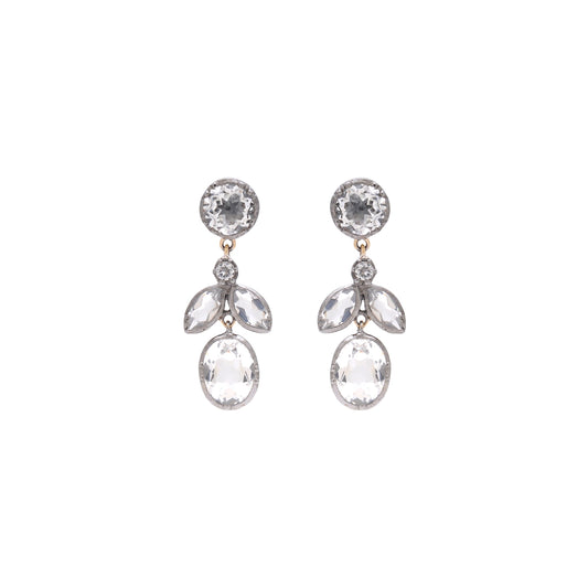Earrings Leaf Rock Crystal in Silver and Gold