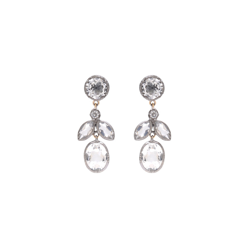 Earrings Leaf Rock Crystal in Silver and Gold