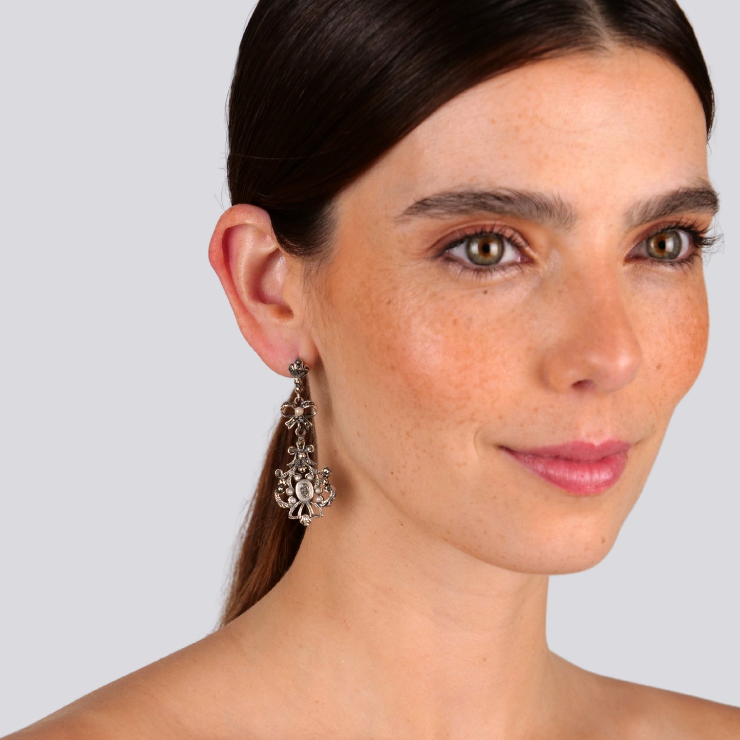 Pendientes Catarina con Marcasitas y Perla de Plata