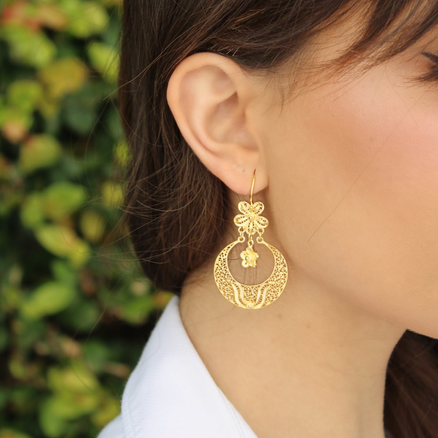 Earrings Arrecadas Flower in Gold Plated Silver
