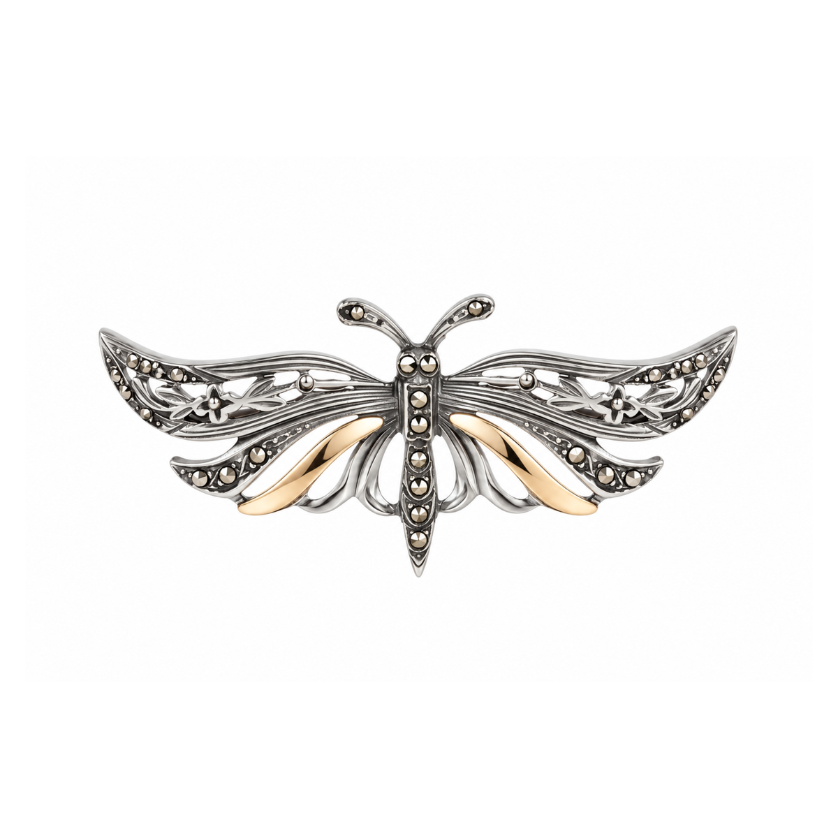 Brooch Butterfly with Marcasites in Silver and Gold - Marcasites Collection