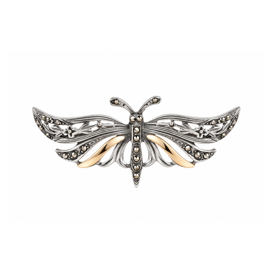 Brooch Butterfly with Marcasites in Silver and Gold - Marcasites Collection