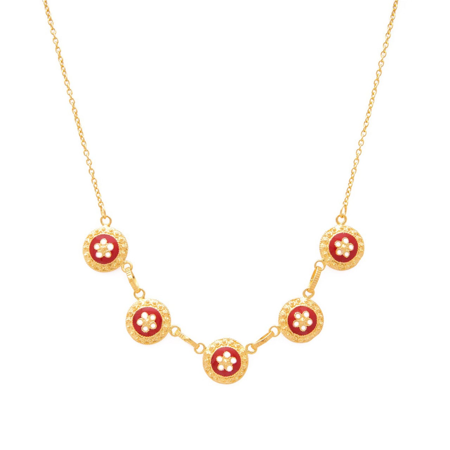 Necklace 5 Red Caramujos in Gold Plated Silver