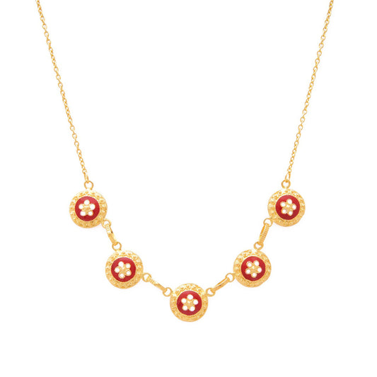 Necklace 5 Red Caramujos in Gold Plated Silver