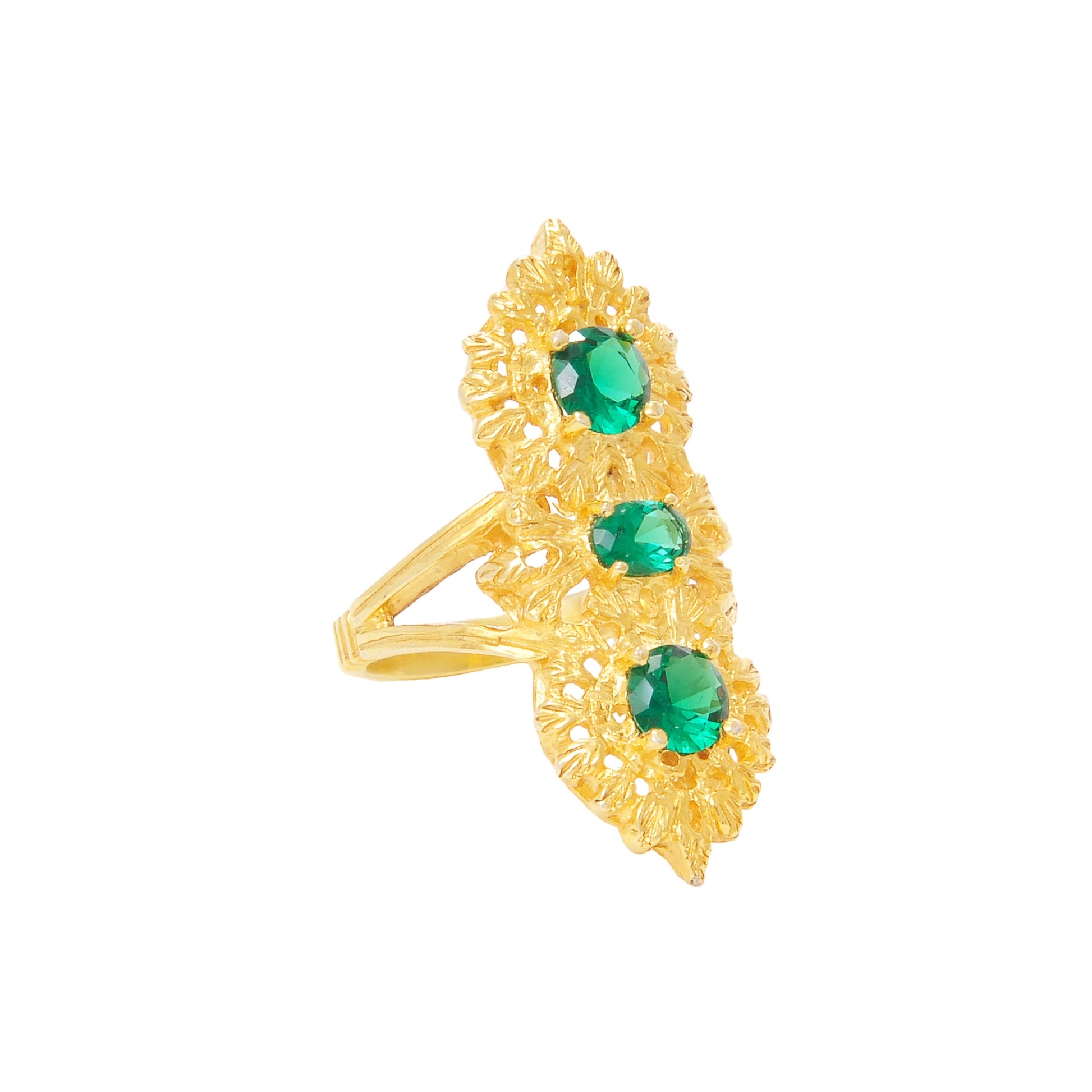 Ring Queen Green Triple in Gold Plated Silver