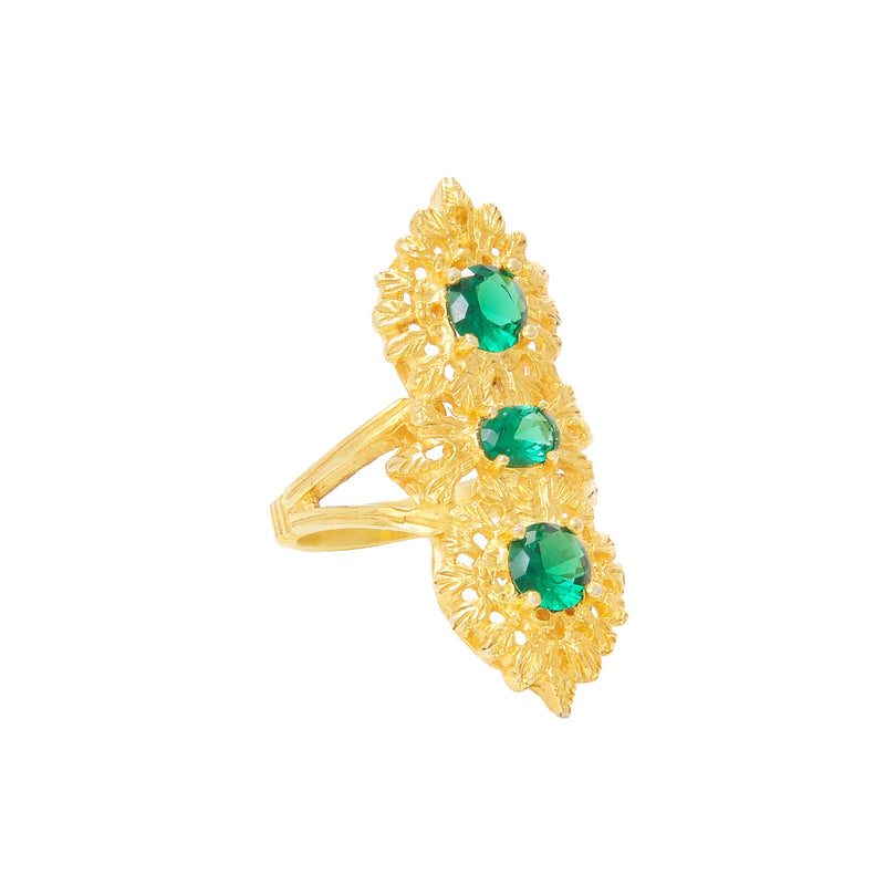 Ring Queen Green Triple in Gold Plated Silver