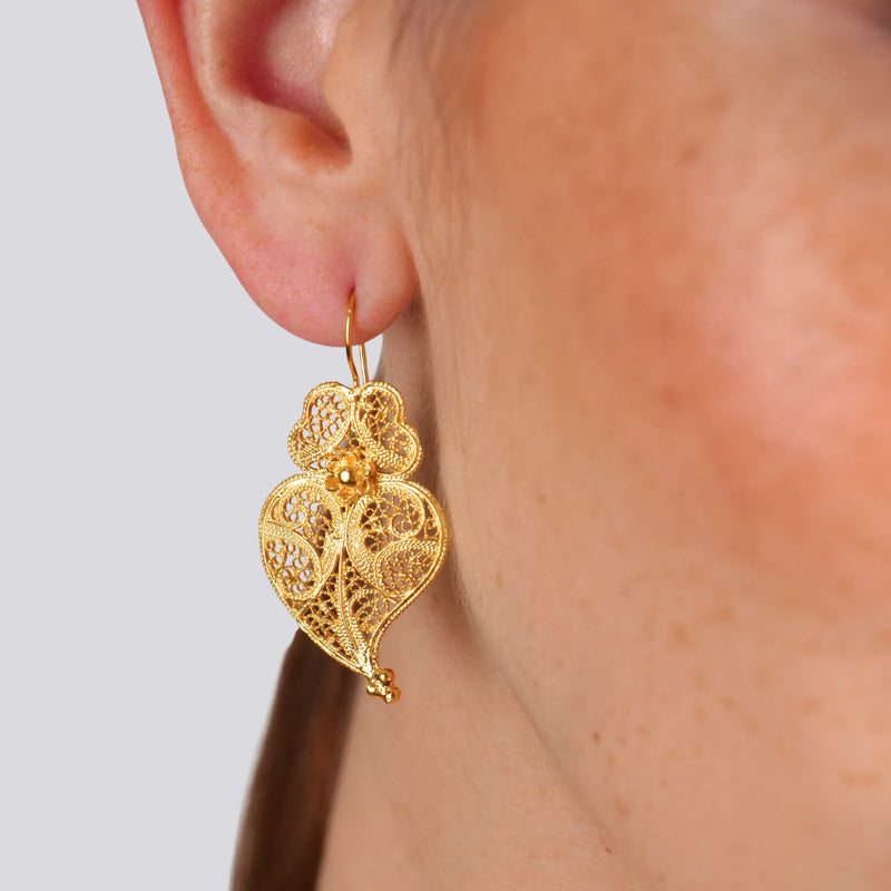 Pendientes Corazón de Viana 4,0cm de Plata bañada en oro
