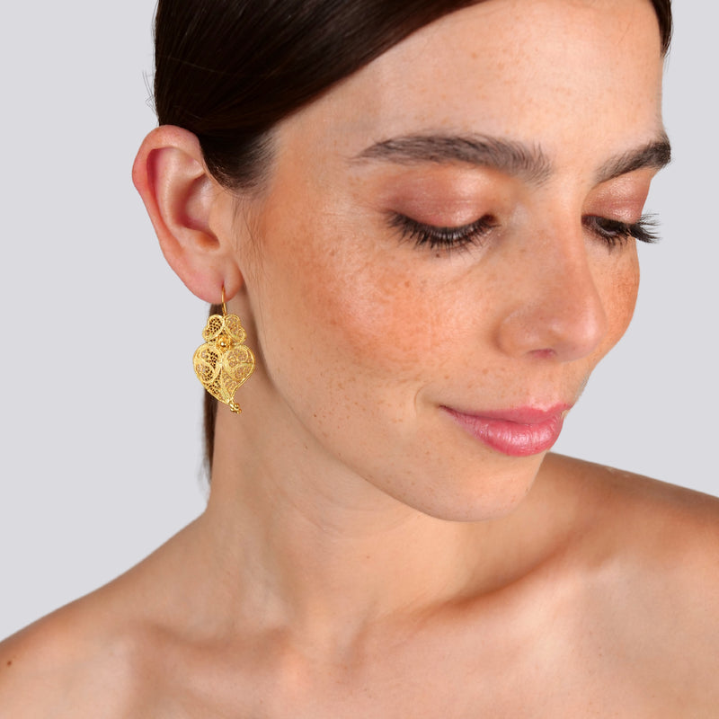 Pendientes Corazón de Viana 4,0cm de Plata bañada en oro