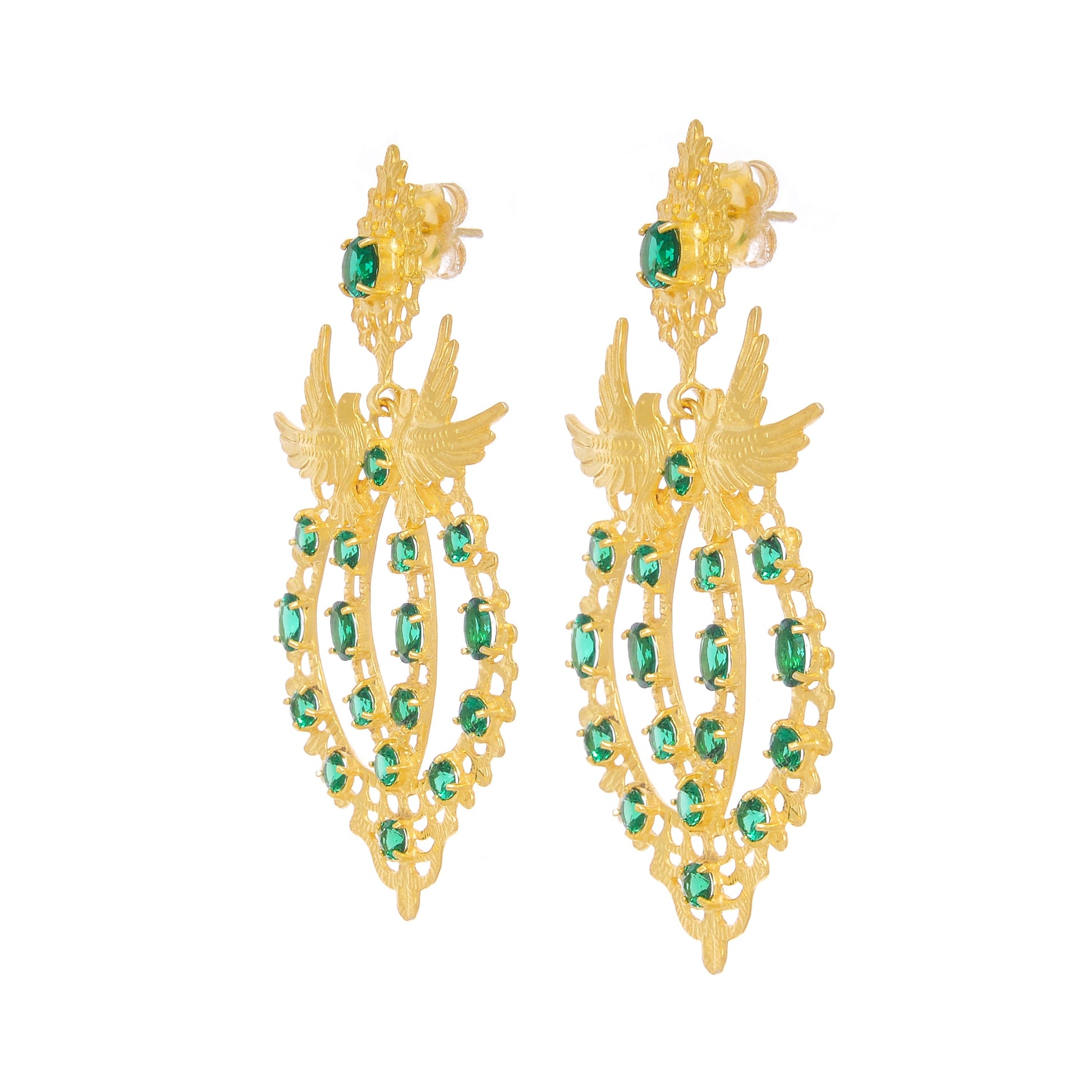 Earrings Queen Dove Green in Gold Plated Silver