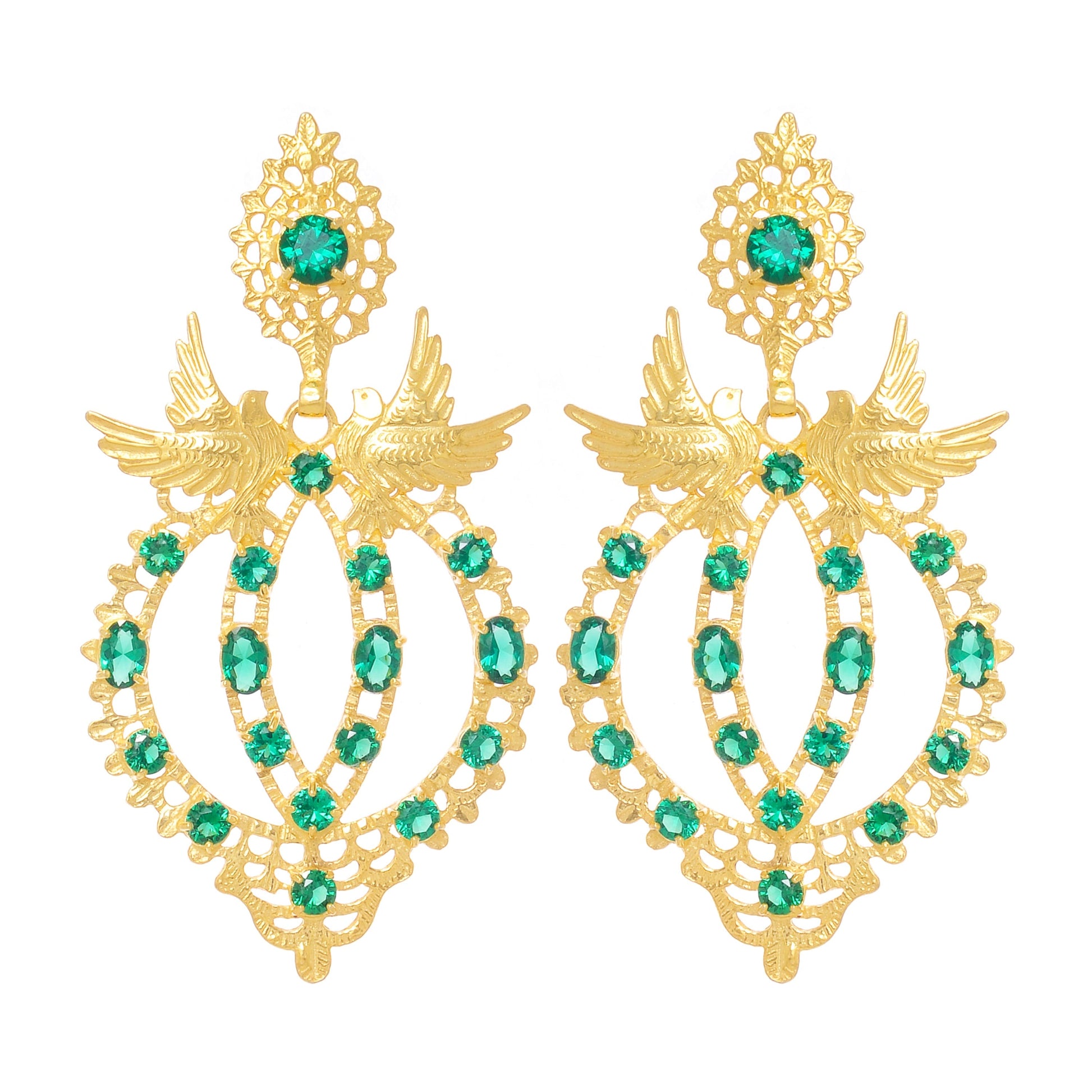 Earrings Queen Dove Green in Gold Plated Silver