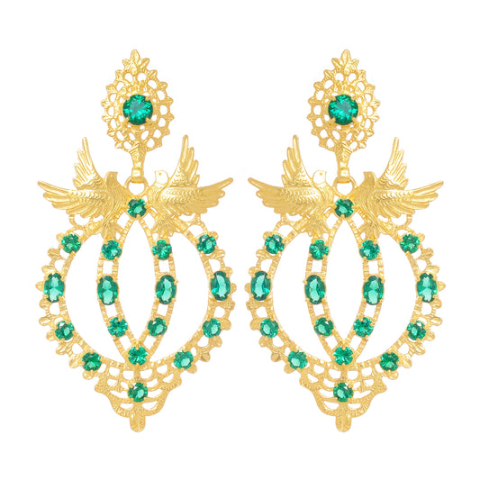 Earrings Queen Dove Green in Gold Plated Silver