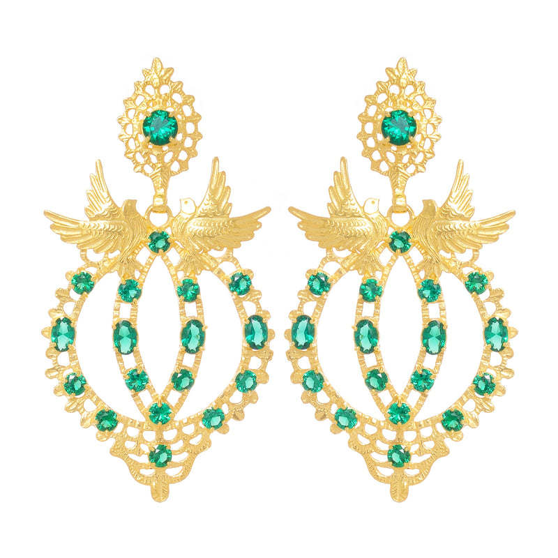 Earrings Queen Dove Green in Gold Plated Silver