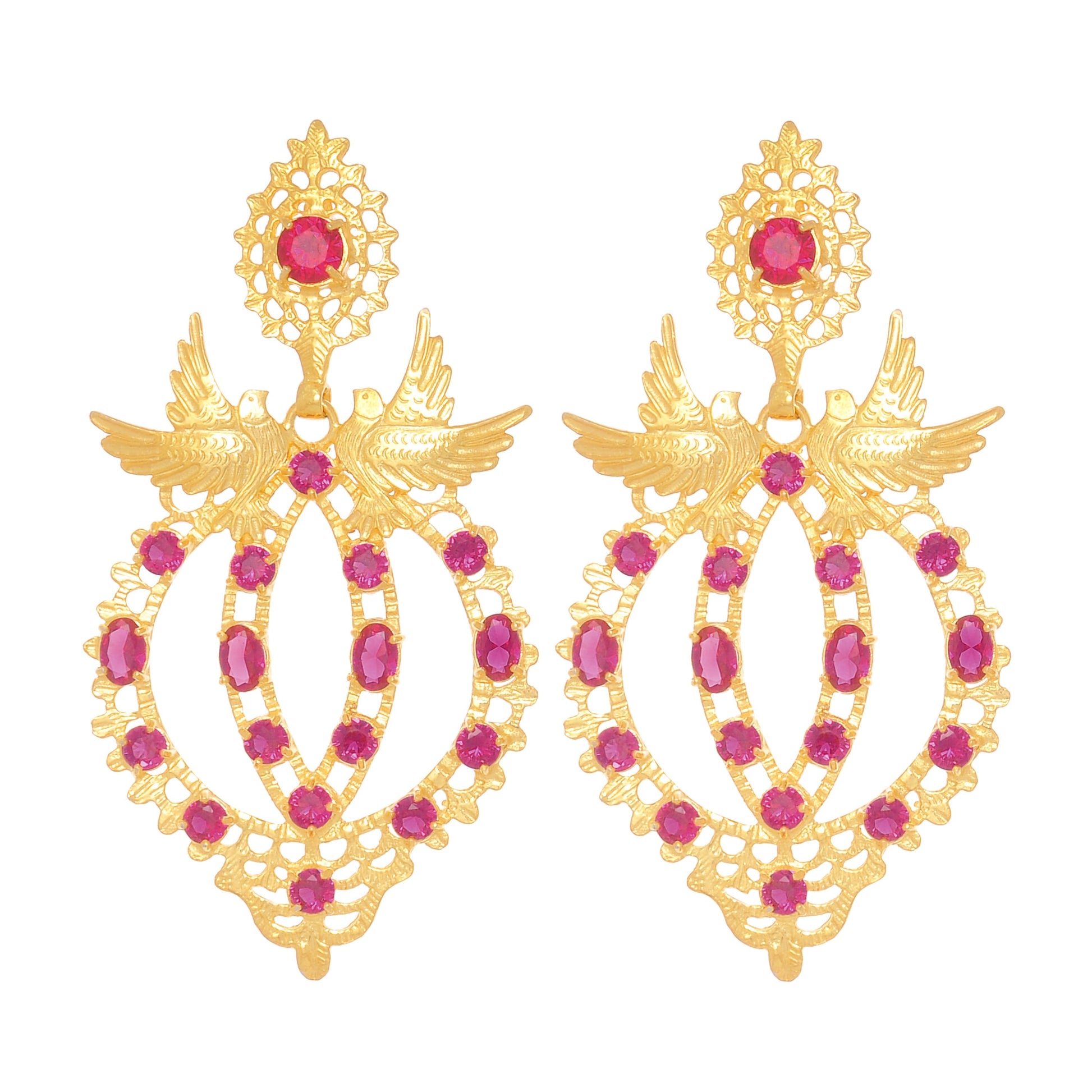Earrings Queen Dove Red in Gold Plated Silver