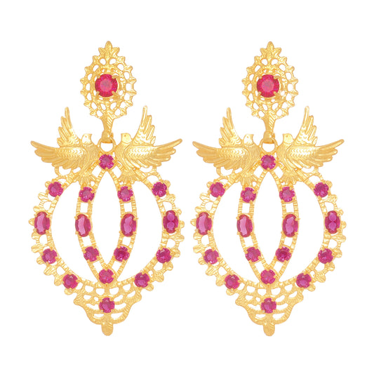 Earrings Queen Dove Red in Gold Plated Silver