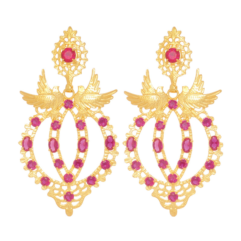 Earrings Queen Dove Red in Gold Plated Silver