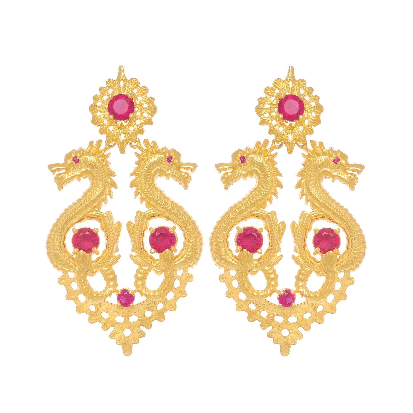 Earrings Queen Dragon XL Red in Gold Plated Silver
