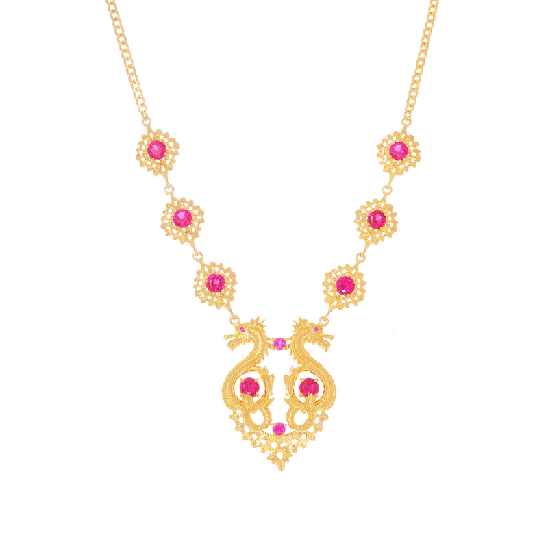 Necklace Queen Dragon Red in Gold Plated Silver